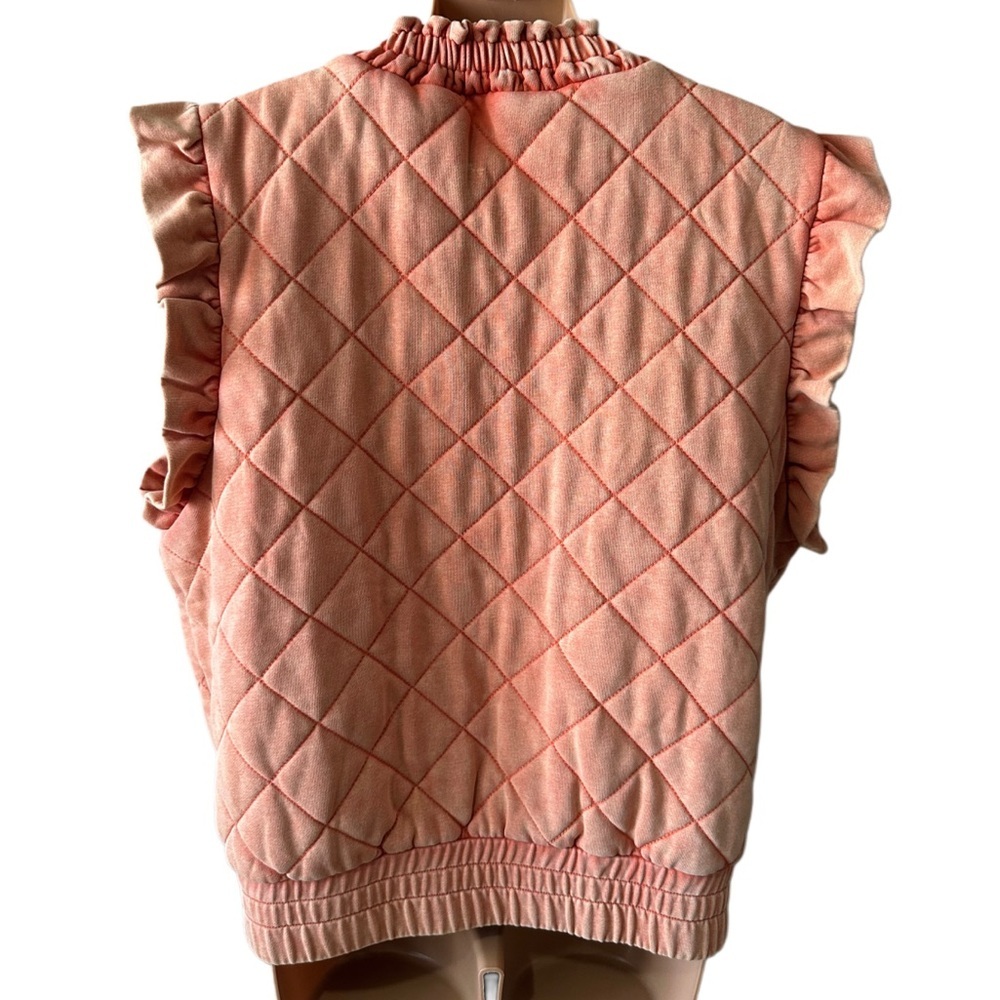 Promise Peach Quilted Women's Puffer Ruffle Vest - Picture 2 of 9